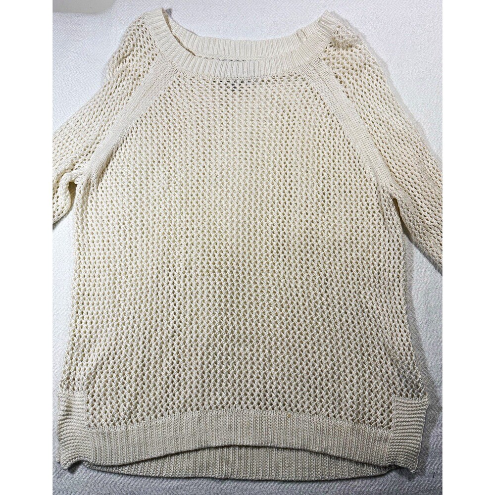 Brochu Walker Women's White Solid Open Knit Round Neck Long Sleeve Sweater M